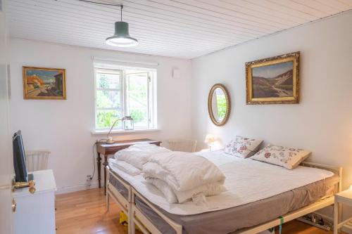 sypialnia z łóżkiem i telewizorem w obiekcie Skortskær Bondegårdsferie w mieście Havnsø