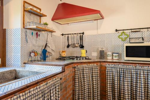 a kitchen with a sink and a microwave at Il Colletto Romantic Stonehouse in Pescia