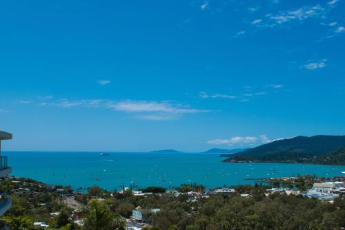 a view of the bay from the top at Pacific Blue Whitsunday - Studio in Airlie Beach