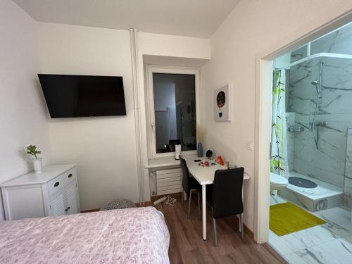 TV a/nebo společenská místnost v ubytování Comfortable Fully Furnished Studio Apartment in Zurich @ S-2