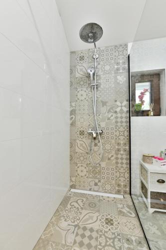 a bathroom with a shower in a room at Villa Diva Grabovčeva in Rakovica