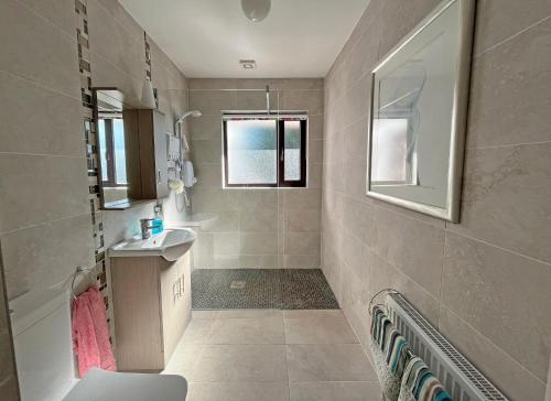 a bathroom with a sink and a toilet in it at The Nook Oranmore Holiday Home in Oranmore