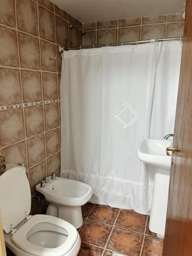 ein Bad mit einem WC und einem Waschbecken in der Unterkunft Hospedaje Los Ilustres in Tunuyán