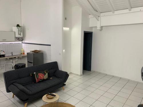 a living room with a couch and a kitchen at TRANSIT AFFAIRES - LOISIRS in Pointe-à-Pitre