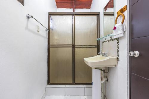 a bathroom with a shower and a sink at Hotel Villas de la Selva in Manuel Antonio