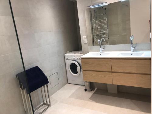 een badkamer met een wastafel en een wasmachine bij Le Colombier in Annecy