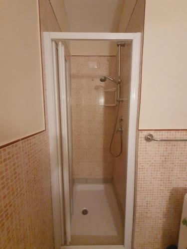 a shower in a bathroom with a glass door at Appartement Amalia Sal Santa Maria in Prainha