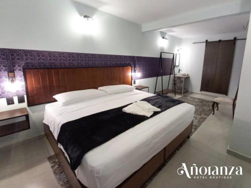 a bedroom with a large bed in a room at Añoranza Hotel Boutique in Ciudad Hidalgo