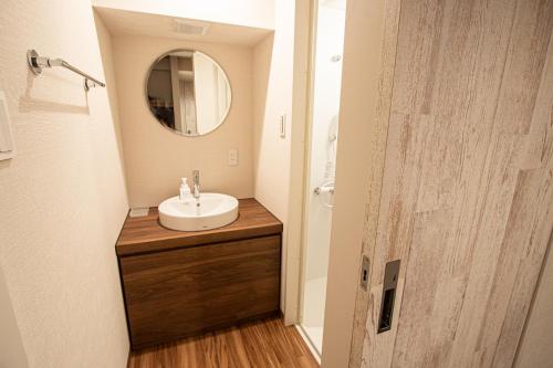 a bathroom with a sink and a mirror at GRAND CAVE MOTOMACHI in Yokohama