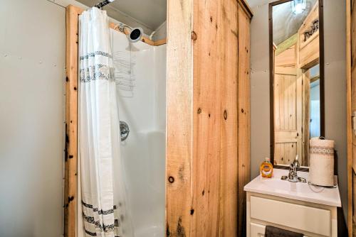 a bathroom with a shower and a sink at Dog-Friendly Huntsville Home, ATV Authorized Route in Huntsville