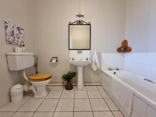 a bathroom with a toilet and a sink and a tub at Mansfield Private Reserve in Port Alfred