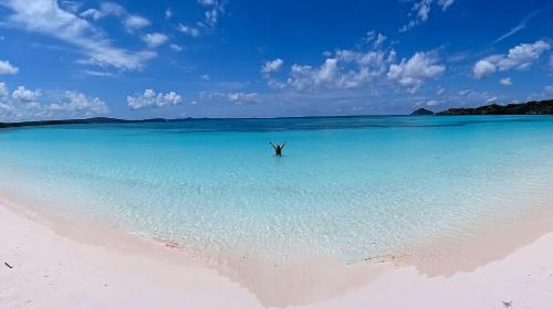 a person standing in the water on a beach at Loedi Bungalows Rote in Nembrala