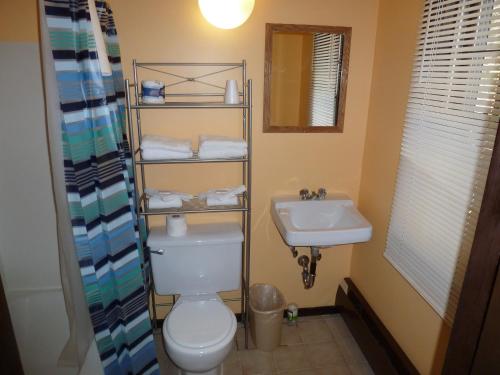 La salle de bains est pourvue de toilettes et d'un lavabo. dans l'établissement Viking Motel, à Wilmington