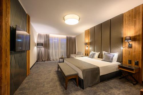 a hotel room with a bed and a television at Grand Hotel Therme in Banya