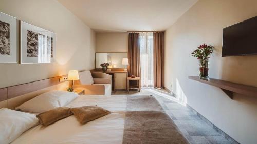 una camera d'albergo con letto e soggiorno di Terme Olimia - Hotel Breza a Podcetrtek