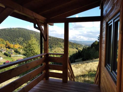 a view from the porch of a cabin at Sowi Stok in Sokolec