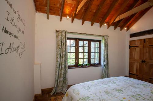 a bedroom with a bed and a window at La Villa Olli -Natural pool & Hot tub in Bristol