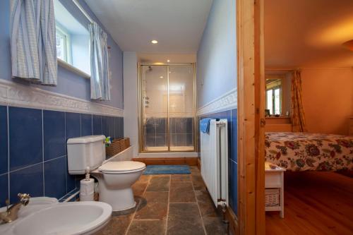 a bathroom with a toilet and a sink at La Villa Olli -Natural pool & Hot tub in Bristol