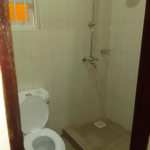 a bathroom with a toilet and a shower at Dream jet suites in Entebbe