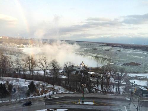 a view of a niagara falls in the winter at The Oakes Hotel Overlooking the Falls in Niagara Falls