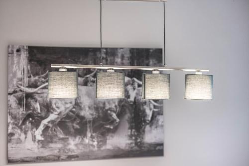 a group of three lights hanging from a ceiling at Alpen Living - 2 Stock in Cadipietra
