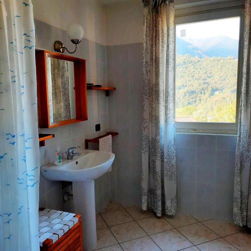 baño con lavabo y ventana en Appartamento Pizzo di Parlasco - Your Mountain Holiday, en Taceno