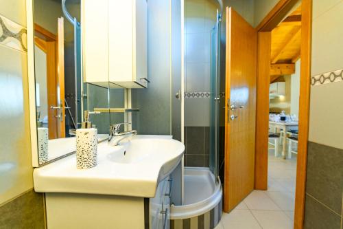 a bathroom with a sink and a shower at Apartman Marina in Martinšćica