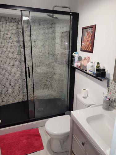 une salle de bain avec une douche, des toilettes et un lavabo dans l'établissement LE REFUGE, à Saint-Valery-sur-Somme