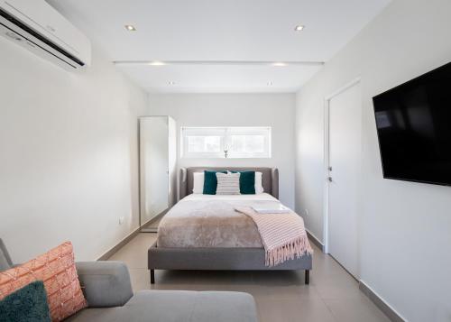 a bedroom with a bed and a flat screen tv at Rosalina Ocean Park in San Juan