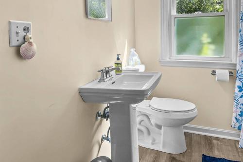 een badkamer met een wastafel en een toilet bij Cedar Ridge Cottage in Guilford