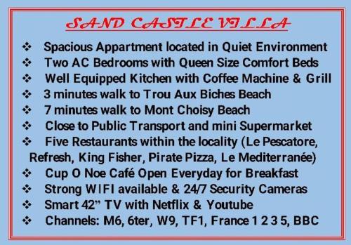 a flyer for a cafe with a menu of food at Sand Castle Villa in Mont Choisy
