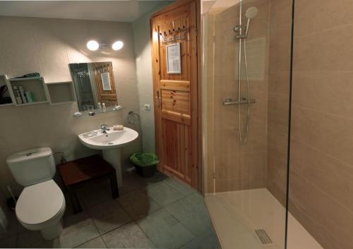 La salle de bains est pourvue d'une douche, de toilettes et d'un lavabo. dans l'établissement PORT DRET Peu del Riu 202 - Vall d'Incles - Soldeu, à Incles