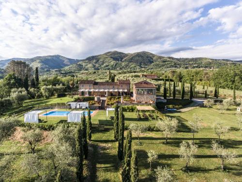 an estate in the hills with a pool and trees at Ampio appartamento completamente rinnovato con vista e piscina in Lucca