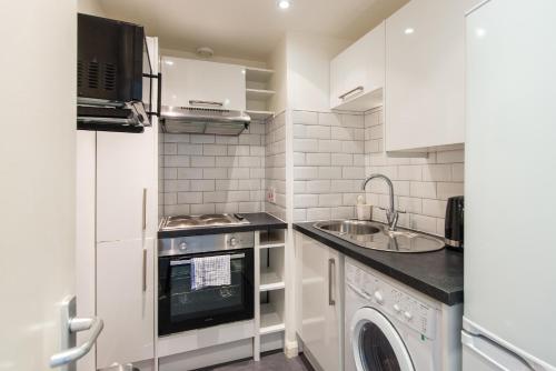 una piccola cucina con lavandino e lavastoviglie di Downtown and central 1 bed in Edinburgh, sleeps 4 a Edimburgo