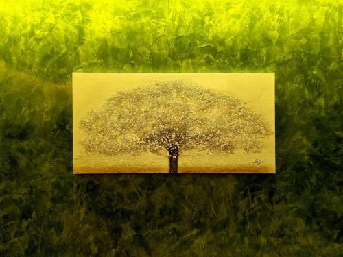 a painting of a tree on a green background at Appartamento ORCHIDEA a Sirmione sul Lago di Garda con piscina, giardino e spiaggia con molo in Sirmione