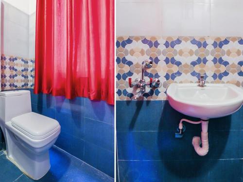 two pictures of a bathroom with a toilet and a sink at HZ INN in Hyderabad