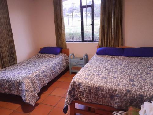 a bedroom with two beds and a window at CASA DE CAMPO LA ALDANA in Cómbita