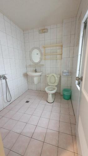 a bathroom with a toilet and a sink at Lang Jiao Ya She Homestay in Hengchun