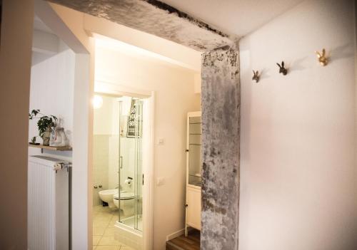 a bathroom with a shower and a toilet in a room at Locanda 53 in Arco
