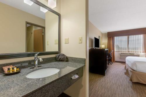 La salle de bains est pourvue d'un lavabo, d'un lit et d'un miroir. dans l'établissement Best Western Plus the Four Corners Inn, à Farmington