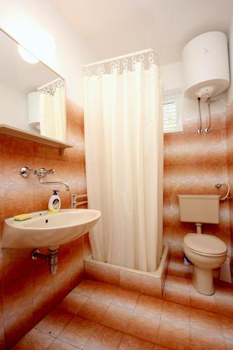 a bathroom with a toilet and a sink and a shower at Seaside holiday house Cove Rogacic, Vis - 8887 in Vis