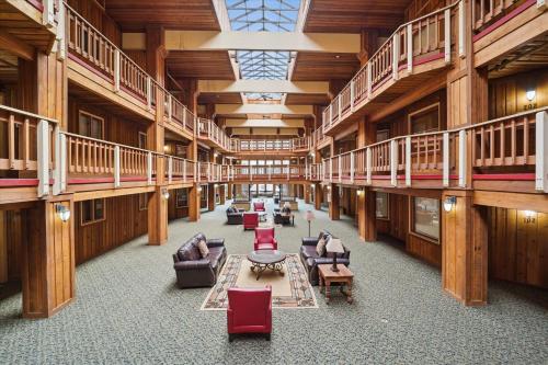 an overhead view of a library with couches and chairs at Atrium Unit #108 Condo in Breckenridge