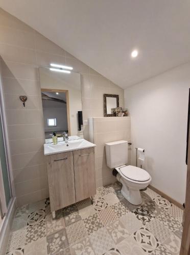 a bathroom with a toilet and a sink at LE CLOS DES PIERRES ROUGES in Burgy