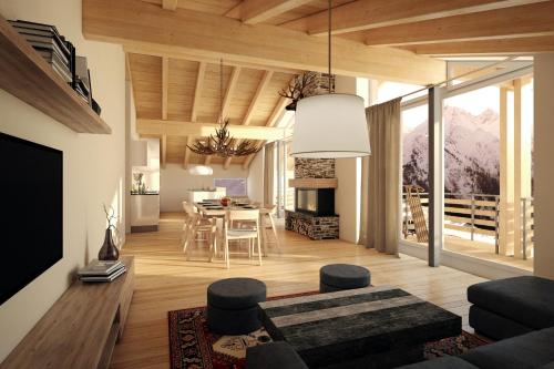 a living room with a couch and a table at Pure Hinterthal in Maria Alm am Steinernen Meer
