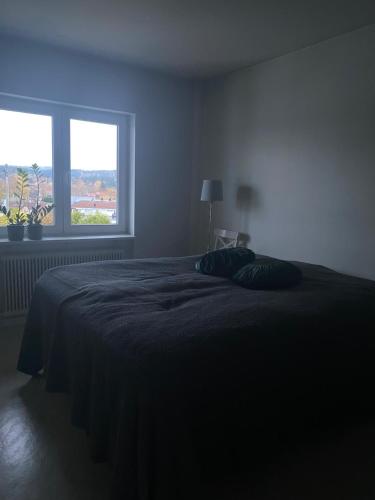 a bedroom with a large bed with a window at Tingsgatan24 in Årjäng