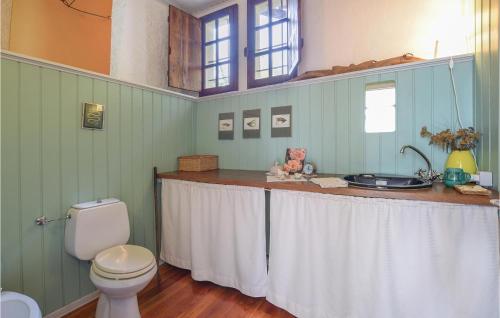 a bathroom with a counter with a toilet and a sink at Cottage Ginestre in Arola