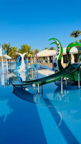 a water slide in the middle of a swimming pool at Refúgio Escarpas do Lago in Capitólio