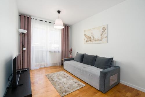 a living room with a couch and a television at Malta Apartment Katowicka Pool & Parking by Renters in Poznań