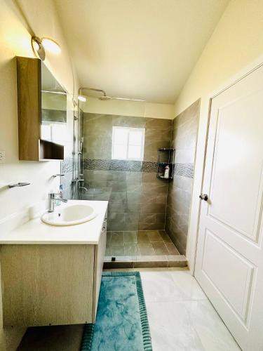 a bathroom with a sink and a shower at Escape to Paradise Brand New Bungalow with Ocean View in Discovery Bay 1 in Discovery Bay