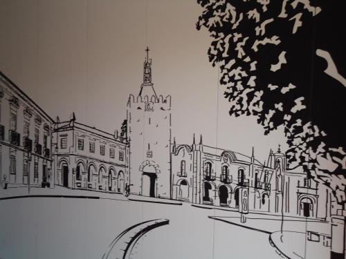 a drawing of a building with a clock tower at Design & Wine Hotel in Caminha